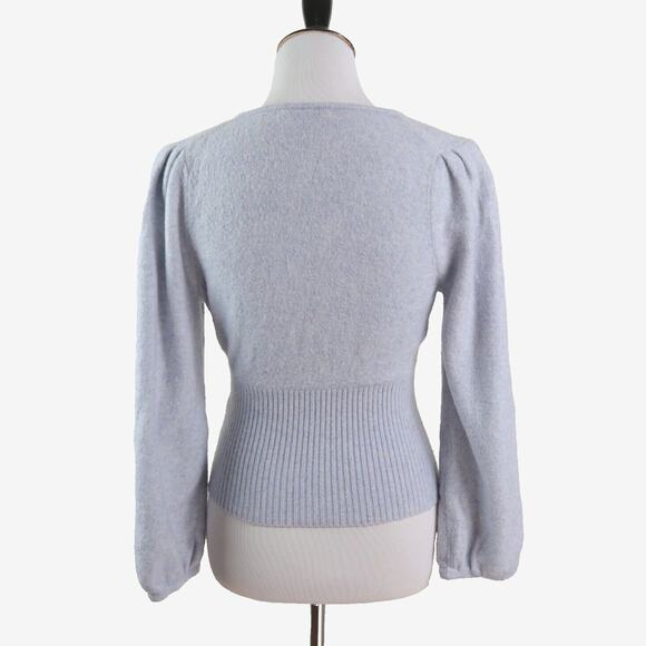 Madewell Size S Merino Wool Blend Sweater Cozy Yarn Surplice Blue - Picture 5 of 11